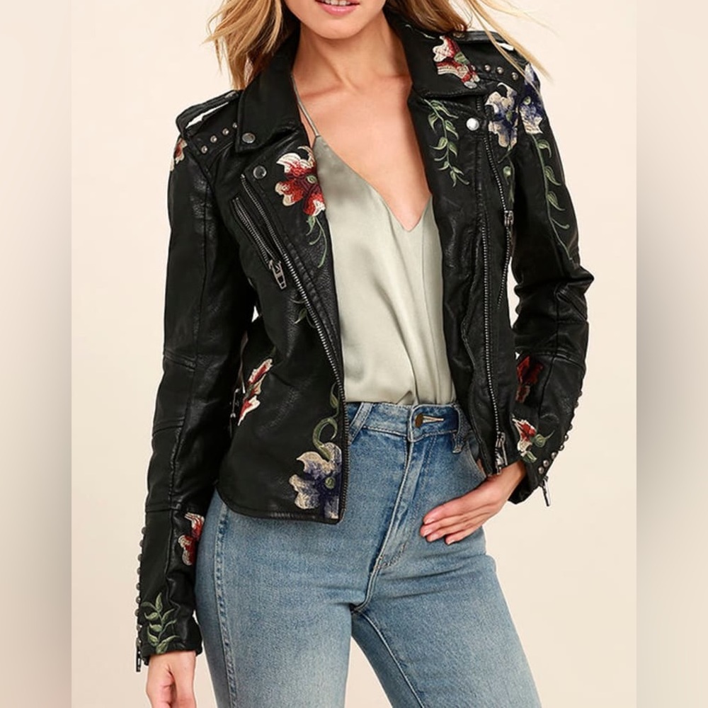 Blank NYC Floral Embroidered Leather Jacket